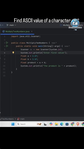 Learnwith Rehan on Instagram: "Find ASCII value of a character #java #javatutorial #learnwithrehan #ascii #programming"