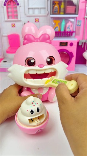 Satisfying With Unboxing Miniature Pink Rabbit Eating Ice Cream Set Toys, ASMR Videos #shorts