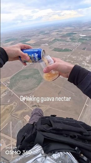 Drinking guava nectar . Parachute landing. #osmo360 #skydiving #parachute #guavajuice ‪@osmo_global‬