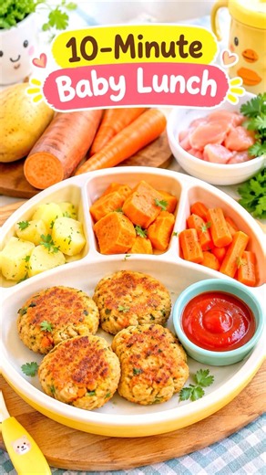 10-Minute Baby Lunch 👶🥕 Easy Chicken & Veggie Cutlets | Healthy Baby Recipe 8M+ #shorts