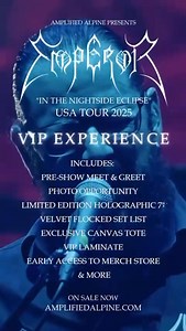 Very limited amount of VIP tickets left! The centerpiece of the VIP package is a special midnight-black holographic edition 7-inch record, produced exclusively for the tour, with this edition specifically tailored for VIP ticket holders only. This 7 inch includes two rare rehearsal tracks from 1992, featuring Ihsahn, Samoth, Faust & Mortiis. Hand-numbered and housed in a jacket adorned with Emperor’s iconic art, this vinyl will never be repressed – a true collector’s gem. VIP and ticket links in