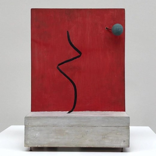 Many of Calder’s earliest mobiles moved by way of cranks and small electric motors, a technique that he largely abandoned once he began making wind-driven mobiles shortly thereafter. It is a special occasion to see one of these rare works activated, and viewers are often surprised by the slowness of their motion. A complete sequence of the two moving elements in Red Panel—powered by separate motors—takes four minutes and fifteen seconds. [Video: Red Panel (c. 1934) in motion. © 2023 Calder Found