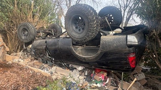 Video: Pickup truck crashes into backyard in Redding; DUI charges for driver