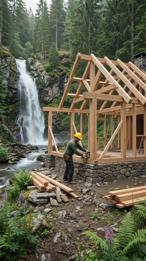 Building Our Luxury Mountain Cabin in the Snow 🏡❄️ #shorts