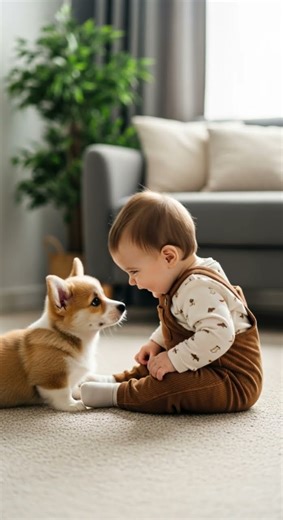 Baby and Corgi puppy had a wonderful playtime adventure #cute #puppy #baby