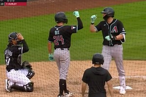 2.2K views · 17 reactions | ️Pretty cool Spiderz moment down in AZ Diamondback Spring Training today! Spiderz Pro AJ Vukovich hit a 2run Home Run with Spiderz Pro JD Dix on base! Both were wearing prototypes of our new Mint/Black Pro Premier Batting Gloves coming out later this summmer #springtraining #spiderz #battinggloves #baseball #homerun #cactusleague | Spiderz Batting Gloves | Facebook