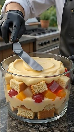 Custard Trifle Recipe | Creamy Layered Dessert with Cake, Jelly & Fresh Fruits | Easy Dessert ASMR