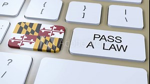 Maryland State Flag and Pass a Law Text on Button 3D Animation
