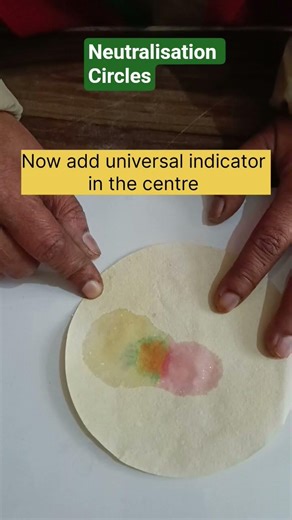 Chemistry #Neutralization circles# Reaction between HCl and NaOH shown using a universal indicator.
