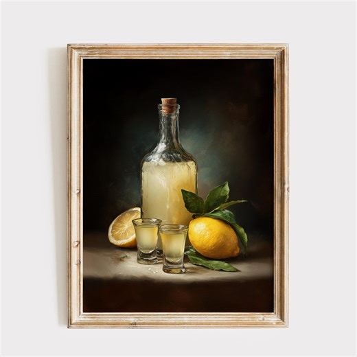 Limoncello Poster, Vintage Kitchen Art, Moody Still Life Painting (digital Download) - Etsy