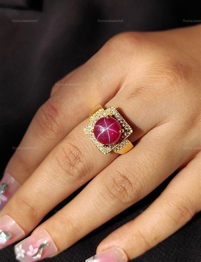 Red Star Ruby Cabochon Ring 925 Sterling Silver Handmade Gemstone Ring Gift for Women - Etsy