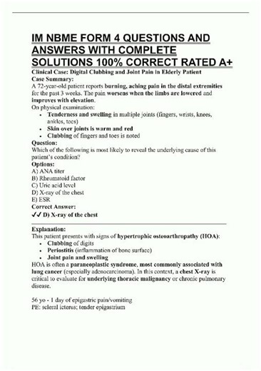 Latest IM NBME FORM 4 QUESTIONS AND ANSWERS WITH COMPLETE SOLUTIONS 100 CORRECT RATED A video