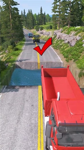 Dump Truck passing large water pit #13 #truck #beamngdrive #beamngcrashes #beamngpotholes