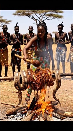 🔥 African Tribal Dance & Cooking | Python Snake Feast with Traditional Music 🎶🌎 |#shorts