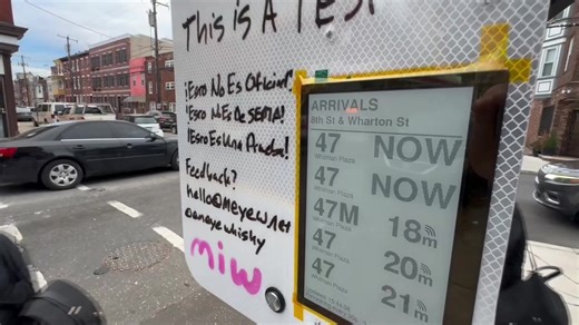 South Philly street artist helps create signs displaying SEPTA bus arrival times