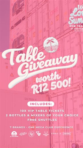 We Love Summer on Instagram: "🎉 WLS NYE VIP TABLE PACKAGE GIVEAWAY 🎉 We’re giving away a VIP Table Package worth over R12,000 🔥 Includes: VIP table + 10 VIP tickets + 2 bottles & mixers (your choice) + FREE shuttles to & from the festival 🥂🚌 How to enter: 1. Tag the friends you’re bringing (the more tags, the more entries) 👯‍♂️ 2. Share this post to your story + tag us (bonus entry) ✅ Already bought tickets? If you win, we’ll refund your tickets 🙌 Winner announced soon - let’s end the yea