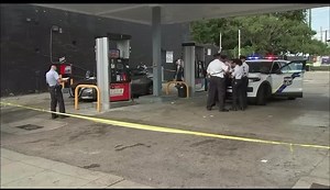 One man is dead , shot while sitting in the passenger seat of a car while at the gas station. A 14 year old in the backseat is hit in the shoulder, his 10 year old brother was spared. The kids were on their way to school. Shooters not identified yet. This all happened at 9 a.m. in North Philadelphia. | Annie McCormick