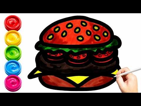 How to Draw and Color a Big Burger 🍔 Easy Drawing, Coloring and Painting Tutorial