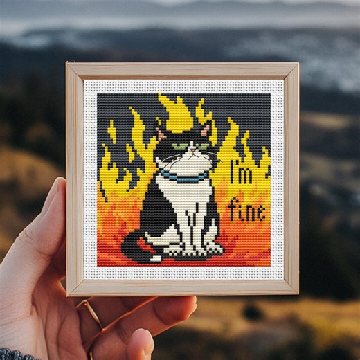 Cat Cross Stitch Pattern, I'm Fine Mini Embroidery, Counted Xstitch Chart, Funny Meme, Tiny Art, Instant Download PDF - Etsy