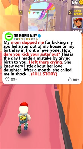 326K views · 5K reactions | My mom slapped me for kicking my spoiled sister out of my house on my birthday in front of everyone. How dare you kick your sister out? This is the day I made a mistake by giving birth to you. I left there crying. She knew very little about her love daughter. After a month, she called me in shock.. (Full Story) #redditstories #redditdrama #reddit #redditreadings | The Mohsin | Facebook
