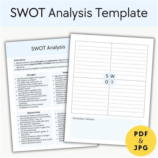 Printable SWOT Analysis Template with Instructions
