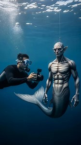 9:41 a.m. — Fosa de Kermadec, expedición científica a -312 metros. El documentalista submarino Taichi Nakamura se sumergió esa mañana con el equipo de exploración visual del proyecto AquaSentience. Buscaban filmar organismos bioluminiscentes, pero lo que encontraron estaba suspendido en el agua, completamente inmóvil, como colgado del vacío. Un ser mitad humano, mitad pez, colgaba verticalmente de un fino hilo metálico que se perdía en la superficie. No flotaba: estaba suspendido, sin burbujas n