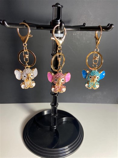 Colorful Rhinestone Charmed Elephant Keychains, Purse Charms - Etsy