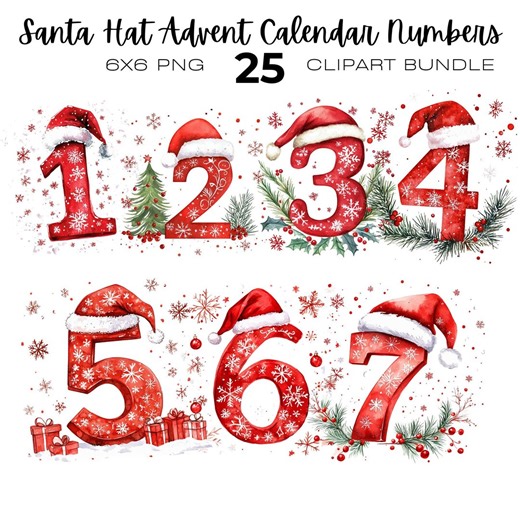 Watercolour Santa Hat Advent Calendar Numbers Bundle, Christmas, Countdown Clipart, Holiday Clipart, Advent Numbers - Etsy