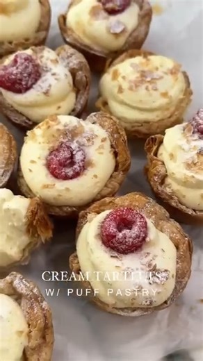 Not really sure what to call these but they don't need a name with they're this good. Puff pastry cups filled with vanilla bavarian cream? Don't tell me twice! Recipe is below and on Baran Bakery! Comment "cream tart" & I can send you the link :) Ingredients ▢2 sheet of puff pastry, thawed Bavarian Cream ▢½ cups whole milk ▢2 large egg yolks, room temperature ▢¼ cups granulated sugar ▢1 tbsp salted butter, room temperature ▢1 tsp vanilla bean paste ▢½ tbsp gelatin ▢1 tbsp cold water ▢2 tbsp powd
