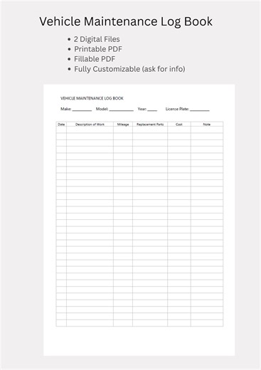 Vehicle Maintenance Log Printable & Fillable PDF | Car Maintenance Tracker and Service Record | A4 - Etsy Australia