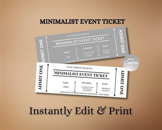 Minimalist Event Ticket, Digital Pass, Printable Entry, Event Template, Editable Business Pass, Black White Design, Token Download - Etsy