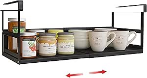 Expandable Under Cabinet Shelf Organizer with 0.94-Inch Thick Clips, Heavy Duty Extendable Under Shelf Storage Basket for Pantry or Laundry Room, Black, 1 Pack, Interior: 5.7" H x 7.2" D