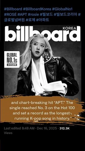 Billboard names BLACKPINK’s Rosé as No.1 Global Artist #blackpink‪@roses_are_rosie‬‪@Billboard‬
