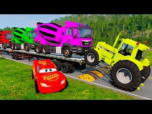 Flatbed Truck McQueen | Transportation with Truck - Pothole vs Car #95 | BeamNG.Drive Gameplay
