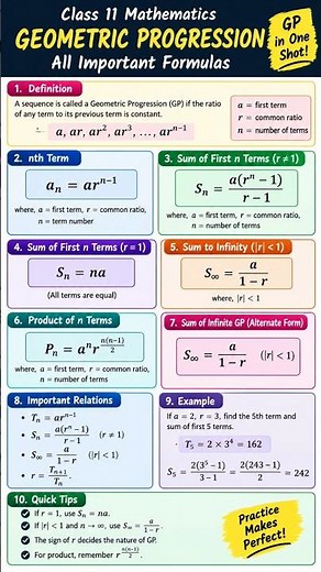 Class 11 Maths | Geometric Progression (GP) All Formulas in One Shot 🔥