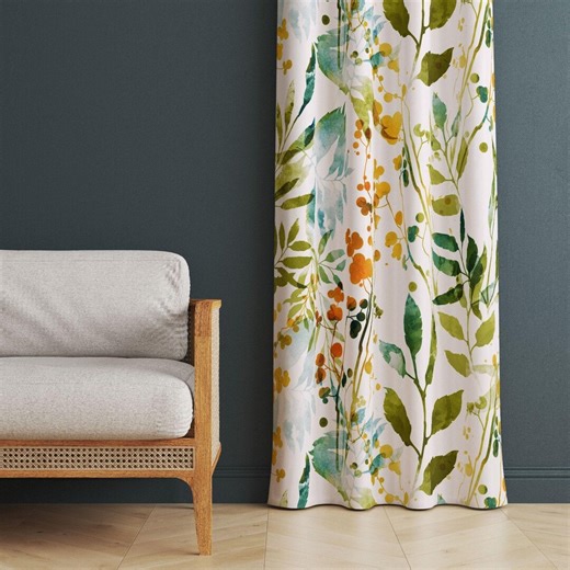 Colorful Living Room Drapes Botanical Home Decor, Floral Patterned Curtains (60% Blackout, Soft Canvas, Custom Sizes) - Etsy