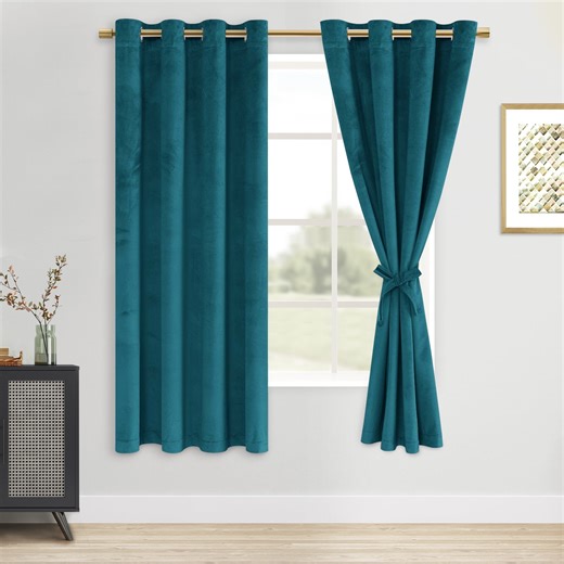 XWZO Christmas Velvet Curtains for Bedroom - Soft Elegant Sunlight Blocking Grommet Window Curtain Panels for Parlor/Nursery/Living Room/Office with Tiebacks, W52 x L63 Inches Long, Teal, Set of 2