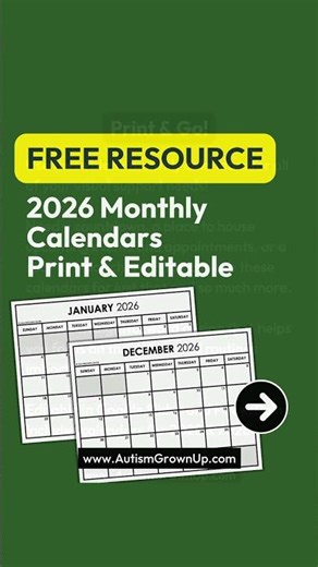 Free Resource: 2026 Monthly Calendars | Print + Editable #shorts