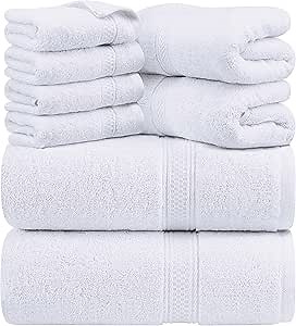Utopia Towels 8 Piece Luxury Towel Set – Majestic Plush, Super Absorbent & Quicker-to-Dry, Thick 100% Ring Spun Cotton Towels for Bathroom, Spa & Hotel – 2 Bath, 2 Hand, 4 Washcloths, White