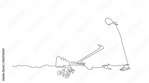Animated self drawing of continuous line draw Arabian businessman with metal detector looking for diamonds. Treasure hunter with metal detector finding precious stone. Full length one line animation