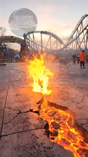 A glowing lava crack has appeared at Adventure Land in the early hours 🌋 The area has been quickly taped off, but the theme park remains open as normal. Steam rises from the ground as the park lights flicker on… How safe is what’s hidden beneath places built for fun and escape? #lavacrack #themeparkmystery #adventureland #earlyhours #urbanphenomena #volcanicglow #publicspaces #hiddenbeneath #cinematicnight #surrealcity #earthanomalies #mysteryvibes #fblifestyle #Earthimpacts #openartai #midjour