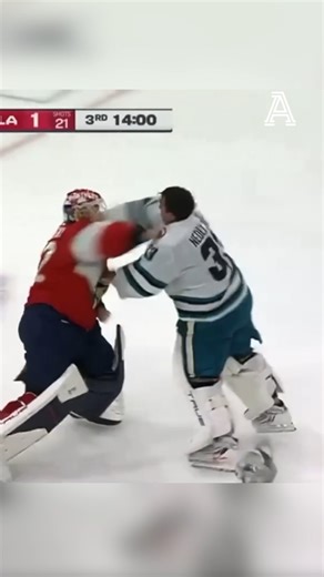 Sergei Bobrovsky of the Florida Panthers and Alex Nedeljkovic of the San Jose Sharks dropped the gloves on Monday night 🥊 It was the first goalie fight in the NHL since 2020. | The Athletic