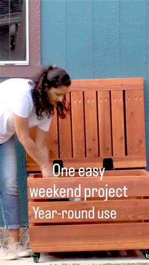 No more plastic totes. Build this DIY outdoor storage box. #organizedliving #woodworking