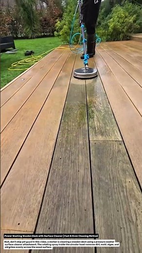 Power Washing Wooden Deck with Surface Cleaner | Fast & Even Cleaning Method.