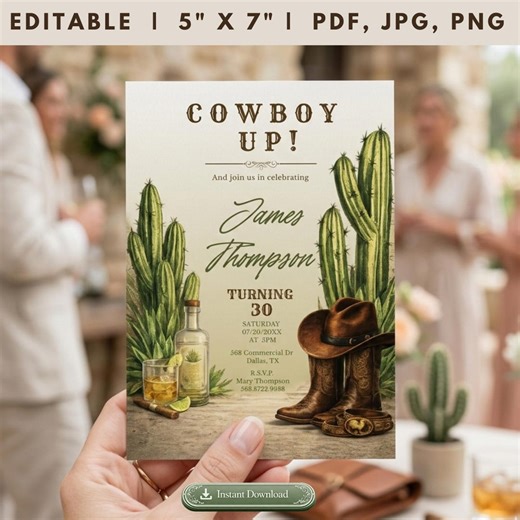 Western Cowboy Birthday Party Invitation Template, Editable Country Invite, Boots & Booze Invitation, Backyard BBQ Hoedown, Editable Canva - Etsy