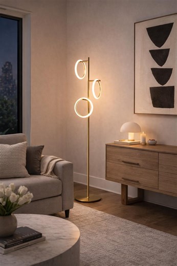 Modern Tall LED Floor Lamp, Gold Standing Light With 3 Ring Heads for Living Room - Etsy