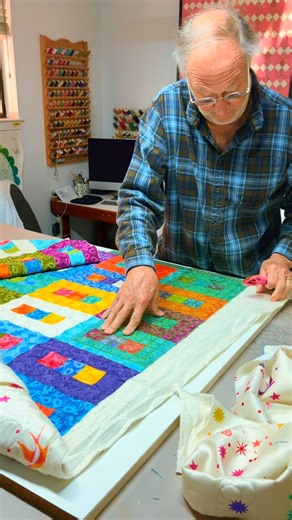 Jamie And Jill on Instagram: "Dad knows how to trim a quilt! #sunflowerquilts #quiltfamily"