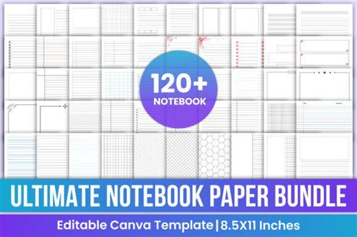 Notebook Paper Bundle Canva Template | Lined Grid Dot Paper | Printable & Digital Pages - Etsy