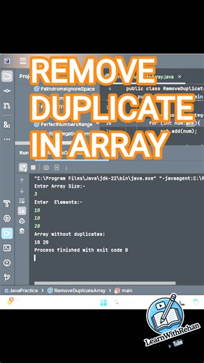 Remove Duplicate in Array #coding #learnwithrehan #programminglanguage #javaprogramming #javacode