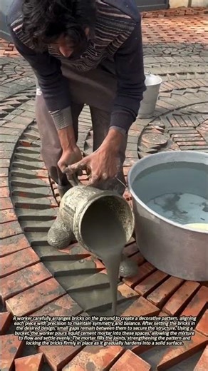Creating a Decorative Brick Pattern and Filling Joints with Liquid Cement Mortar